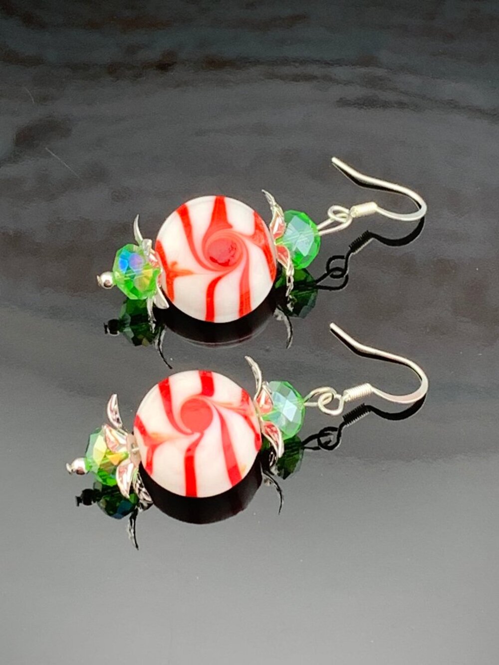 CHRISTMAS Peppermint Candy Lampwork Beads Handmade Handcrafted Earrings LR204